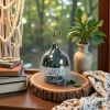 SANCAI silver Islamic-style decorated covered bowl, golden crescent moon-shaped mosque, Arabic engraved spiral base Specification image
